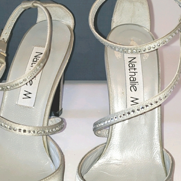 Nathalie M Diamond Ankle Strap Satin Heels Gray 6 - Picture 4 of 16